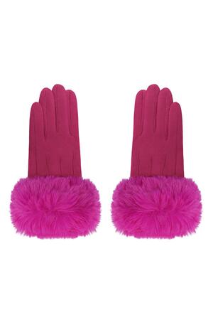 Gloves faux fur with suede look Fuchsia Polyester One size h5 