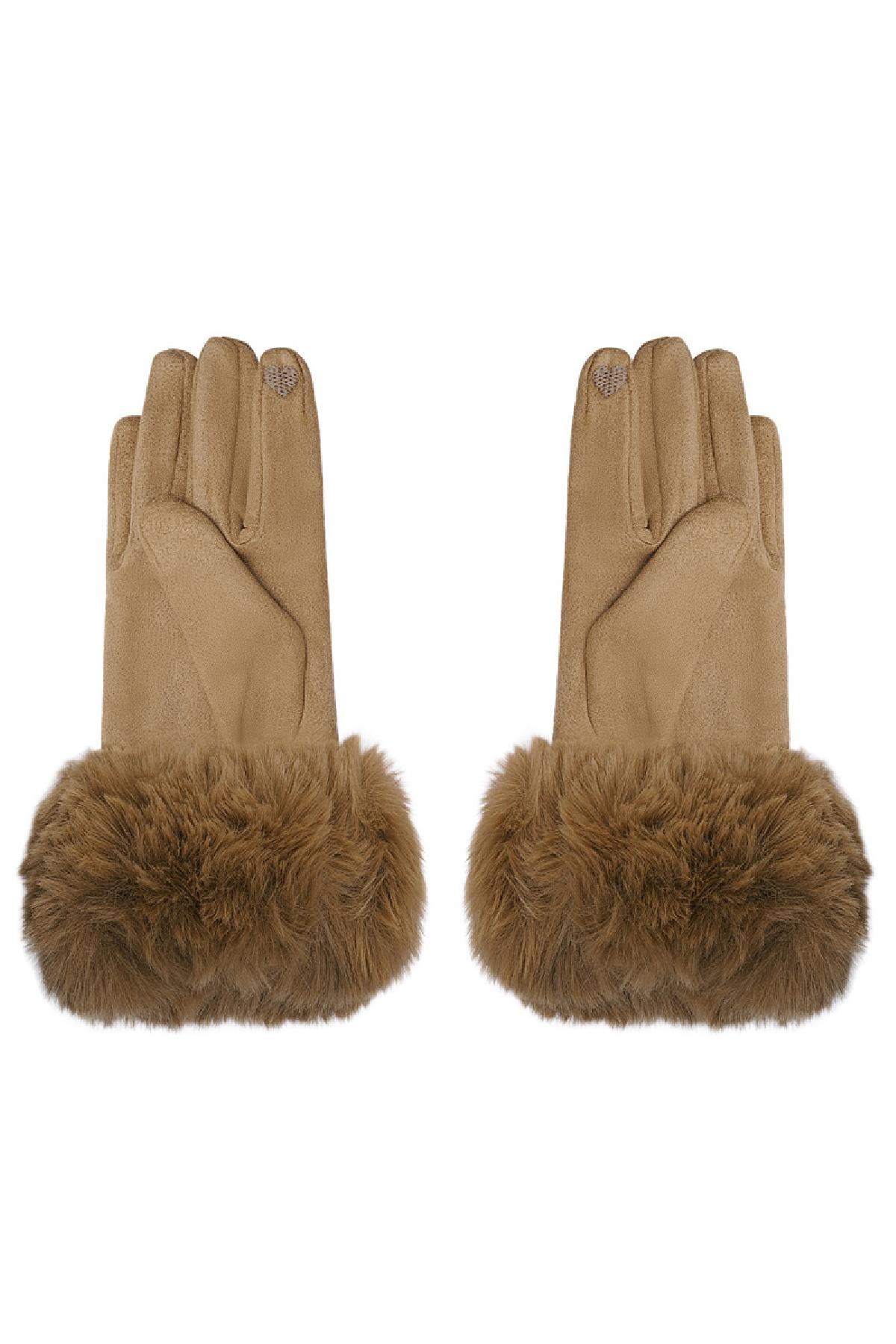 Handschoenen faux fur met suède look Camel Polyester One size h5 Afbeelding3