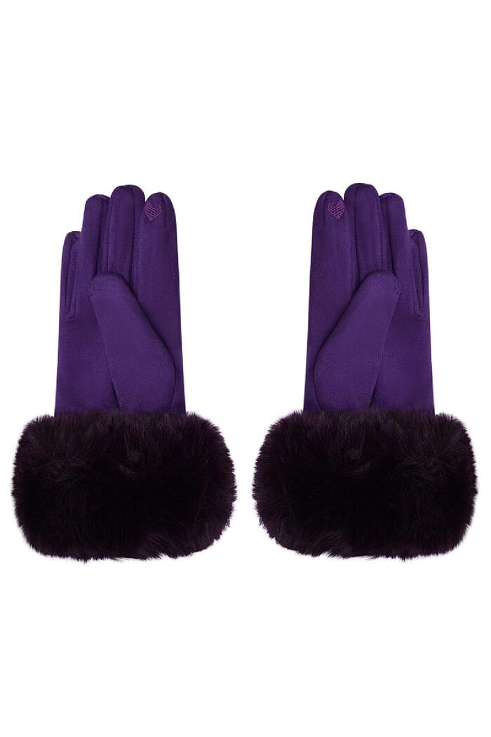 Gloves faux fur with suede look Purple Polyester One size Picture3