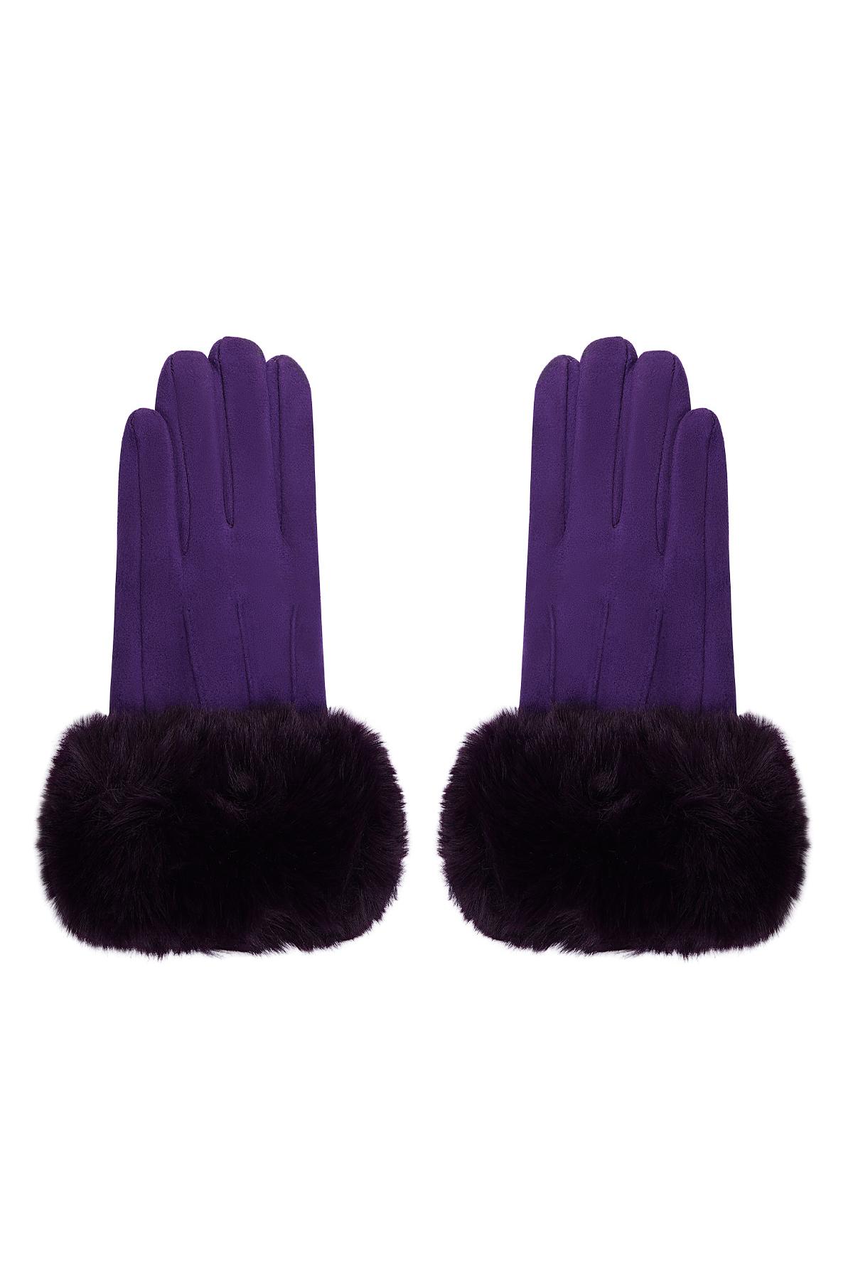 Gloves faux fur with suede look Purple Polyester One size