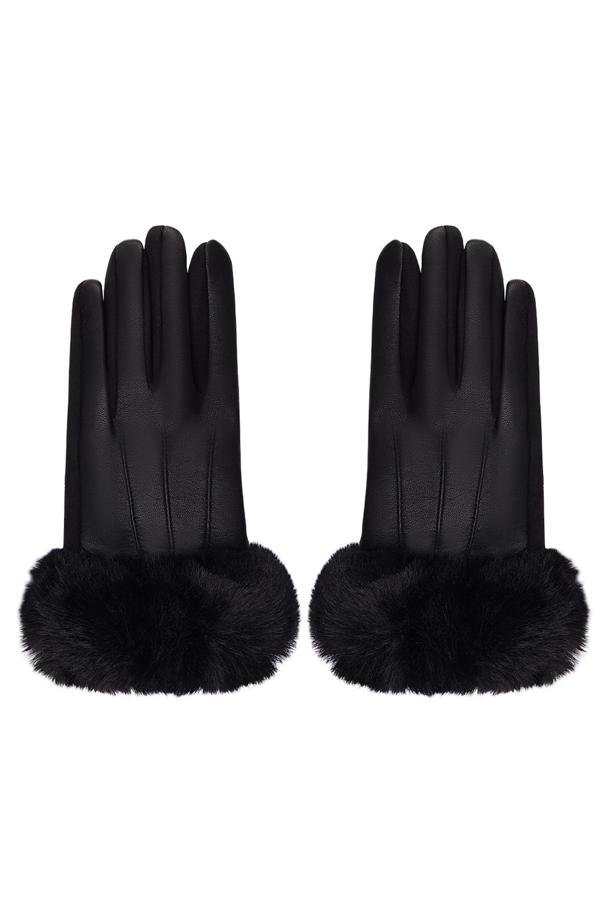 Handschoenen met faux fur en leren look Zwart Polyester One size h5 