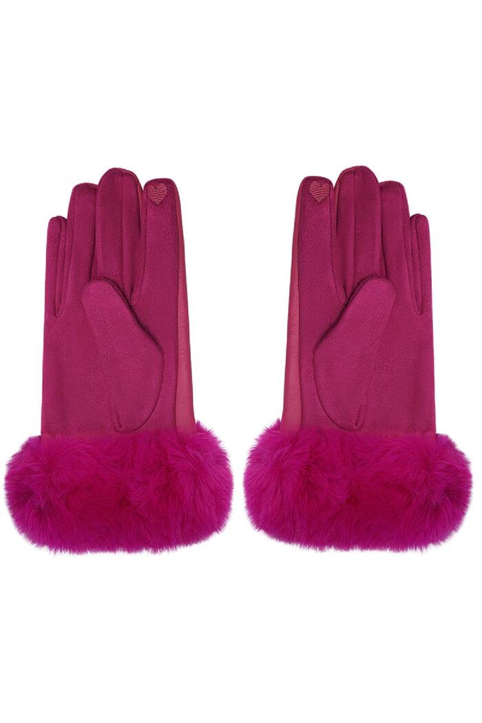 Gloves with faux fur and leather look Fuchsia Polyester One size Picture3