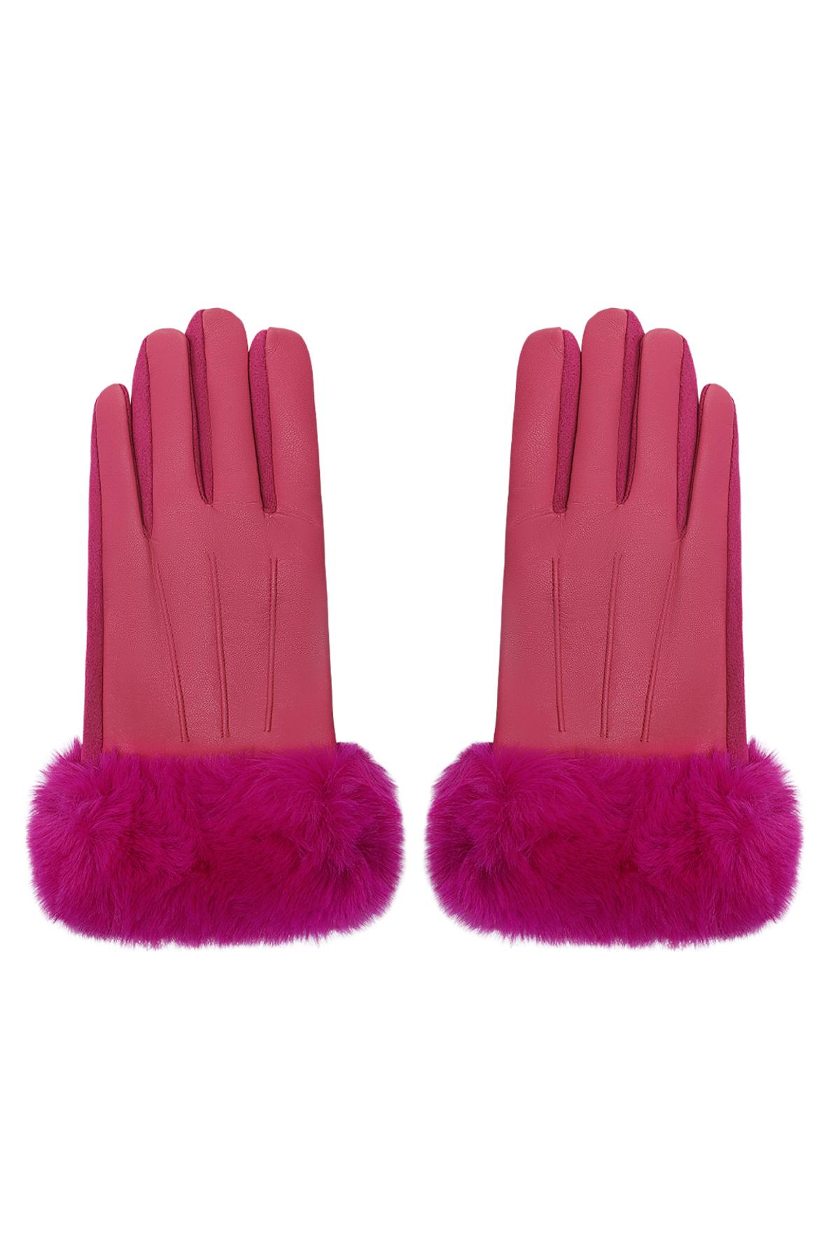 Gloves with faux fur and leather look Fuchsia Polyester One size