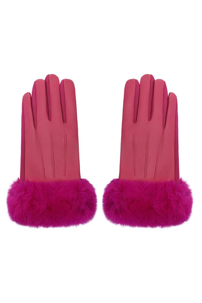 Gloves with faux fur and leather look Fuchsia Polyester One size 