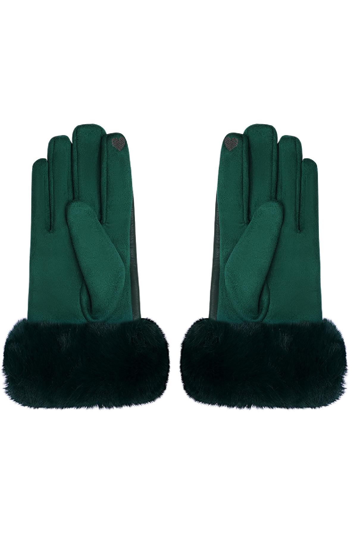 Gloves with faux fur and leather look Green Polyester One size h5 Picture3