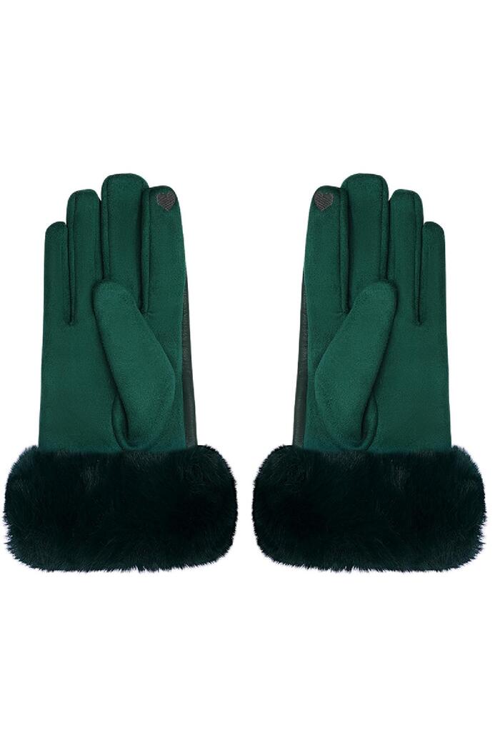 Handschoenen met faux fur en leren look Groen Polyester One size Afbeelding3