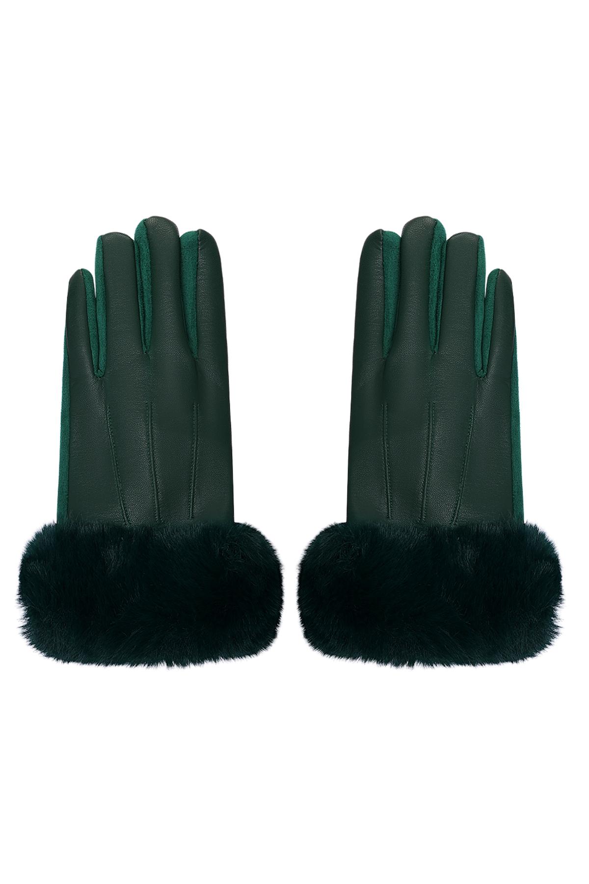 Gloves with faux fur and leather look Green Polyester One size h5 