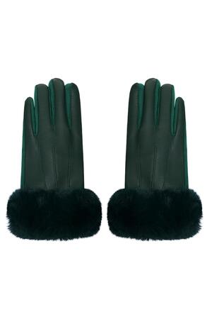 Handschoenen met faux fur en leren look Groen Polyester One size h5 