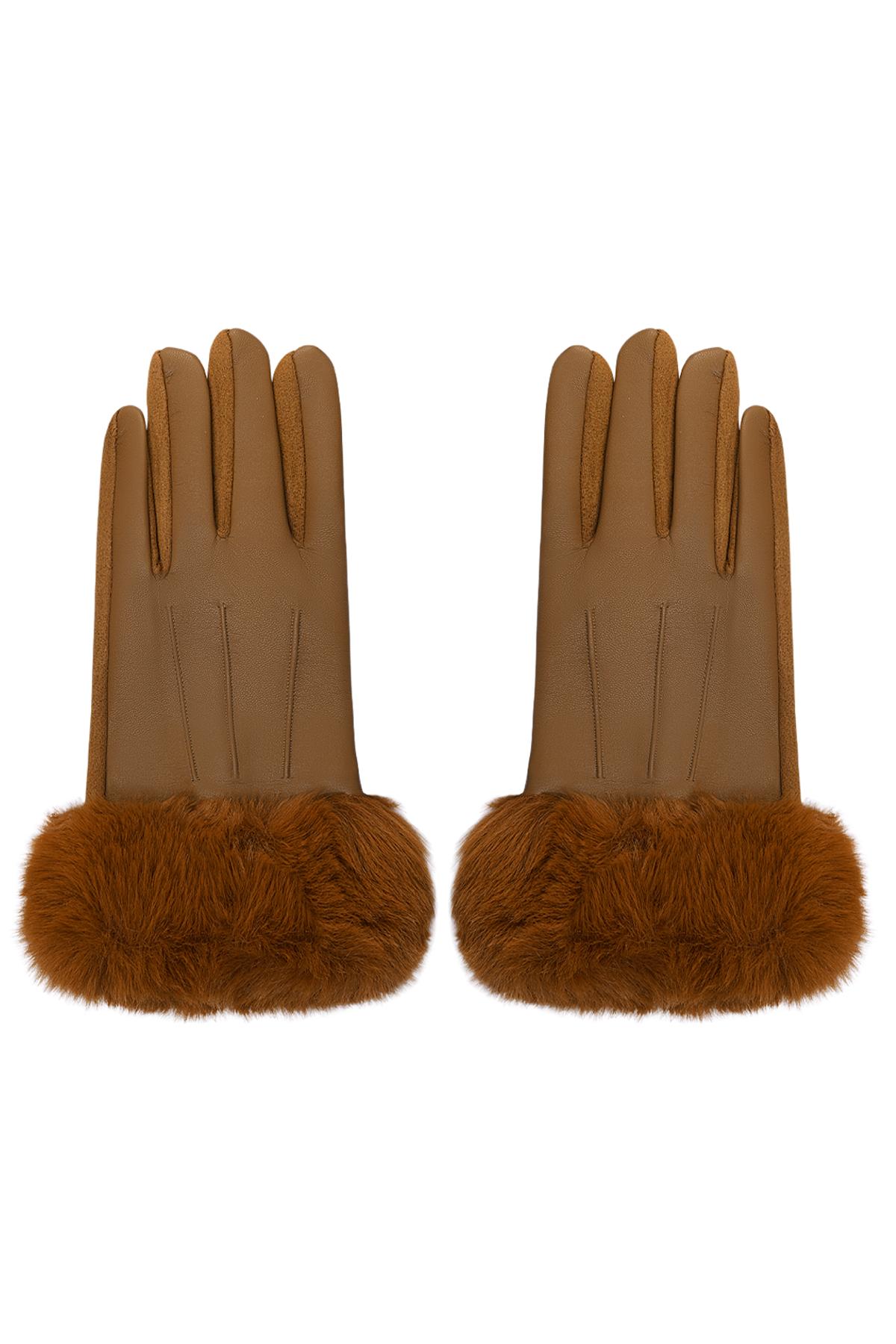 Gloves with faux fur and leather look Beige Polyester One size