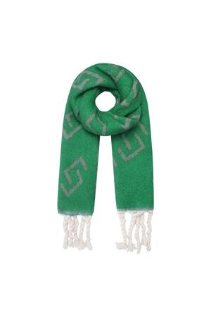 Winter scarf with fringes and link pattern Green Polyester h5 
