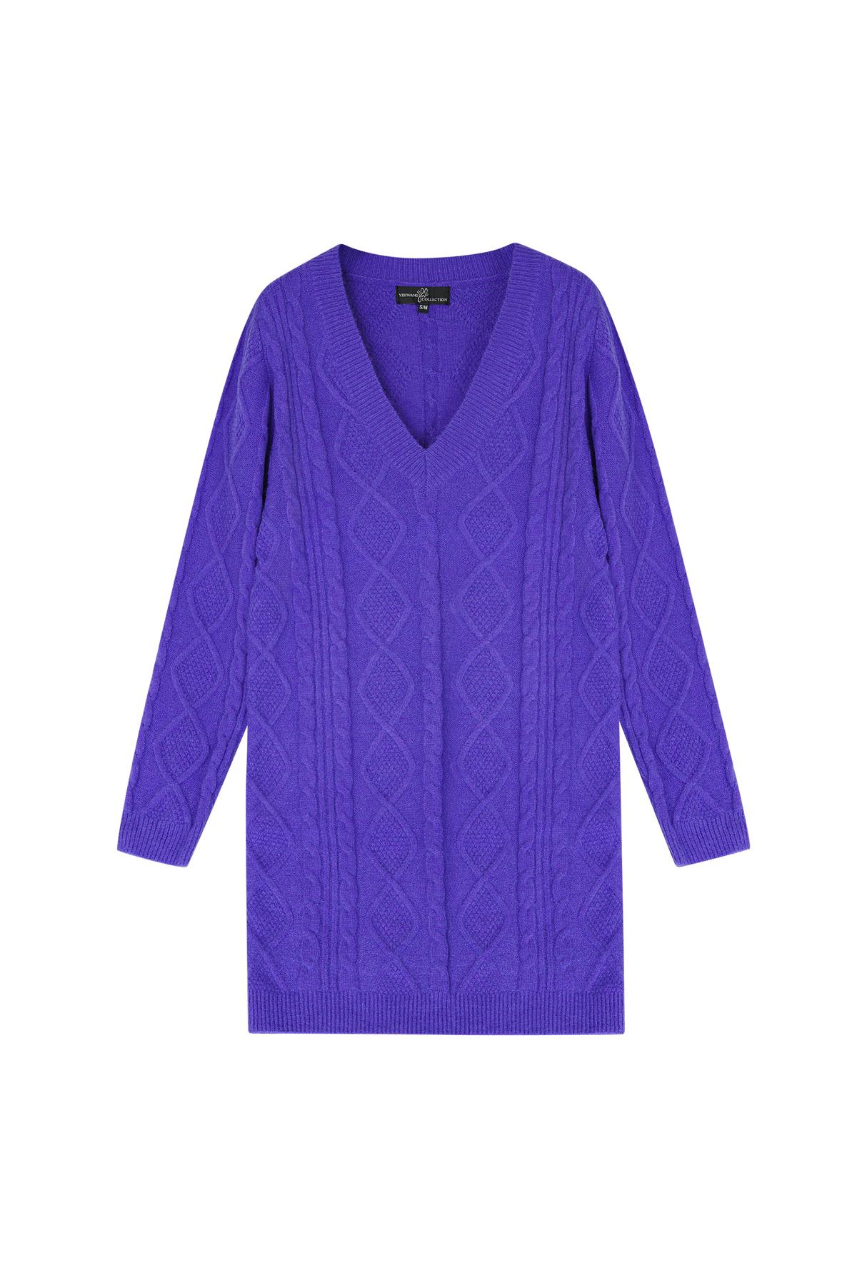 Knitted V-neck sweater dress Purple S/M 2