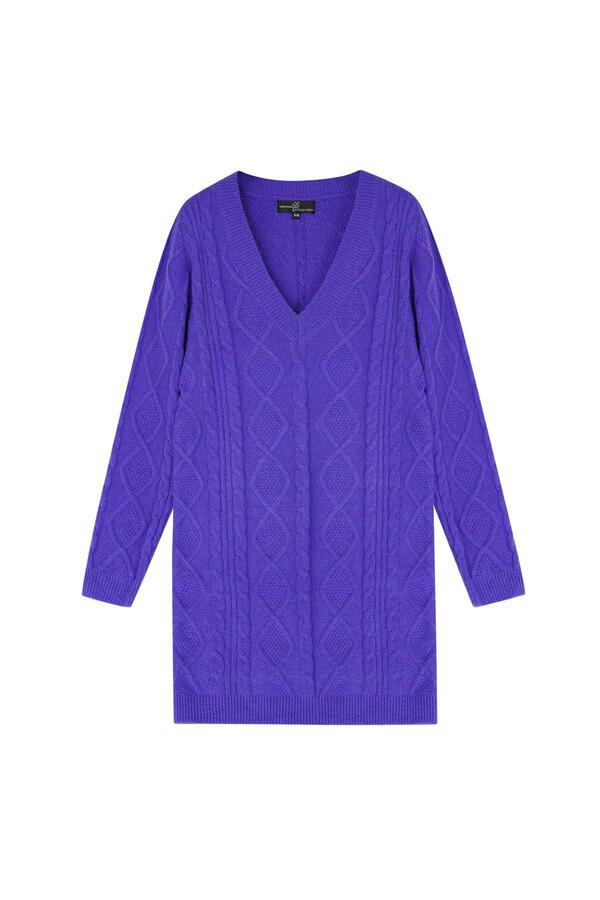 Knitted V-neck sweater dress Purple S/M