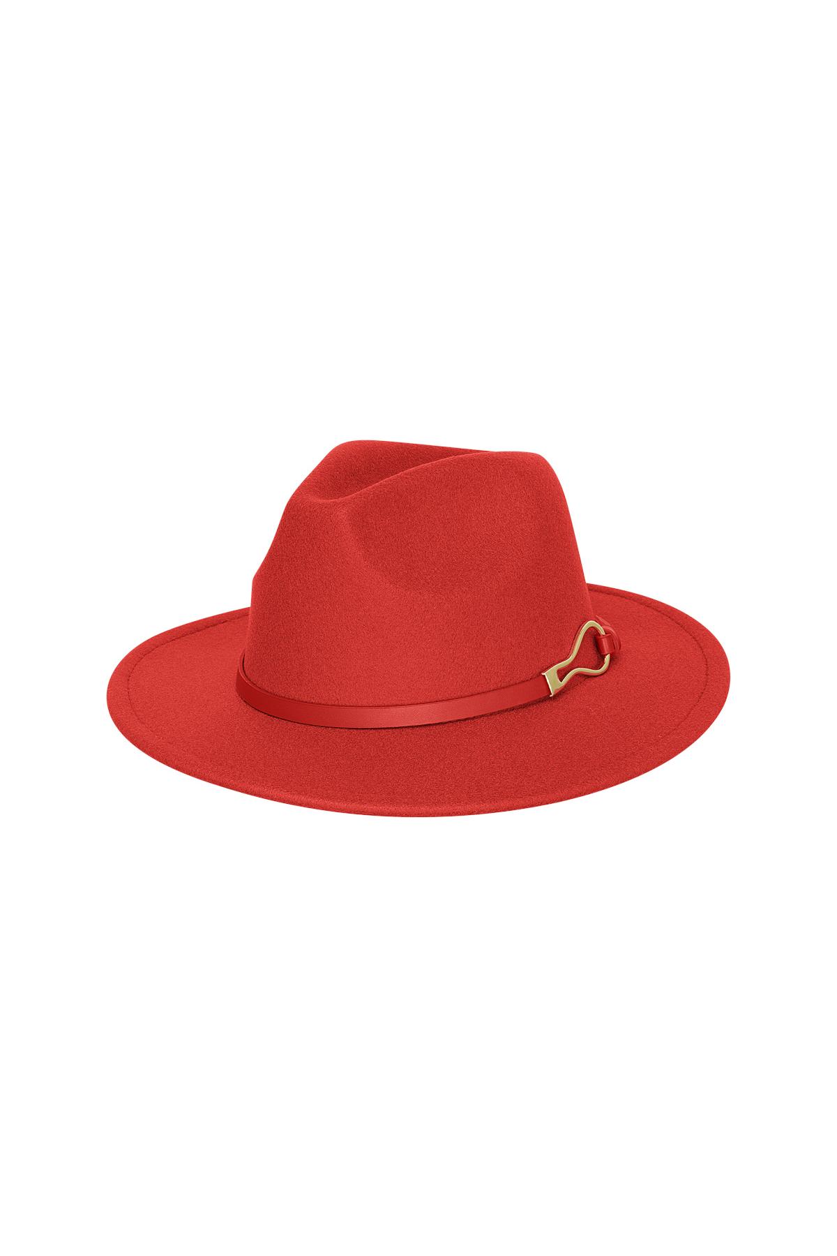 Fedora hat with PU leather strap and buckle Red Polyester