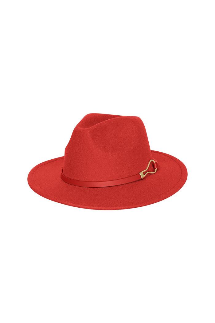 Fedora hat with PU leather strap and buckle Red Polyester 