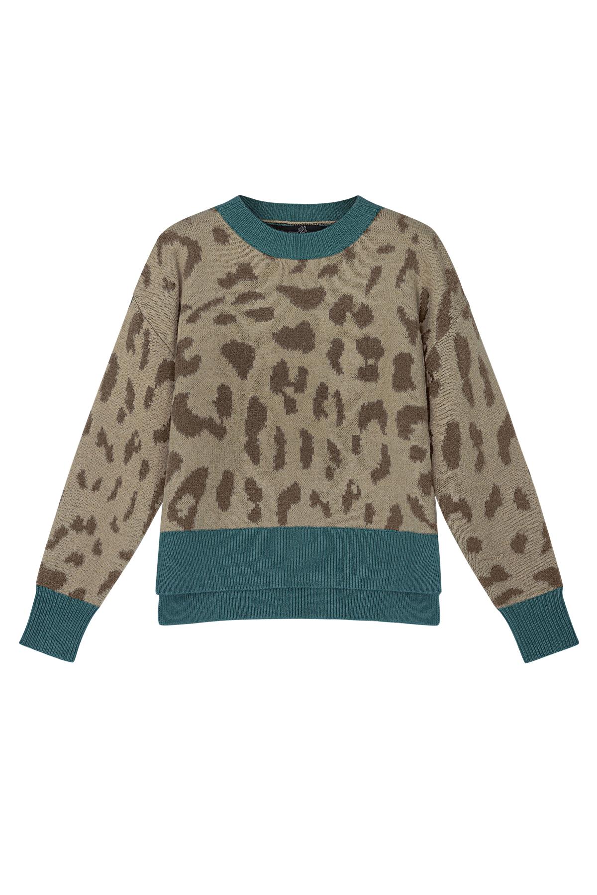 Pullover mit Leopardenmuster und blauem Kragen Taupe S/M