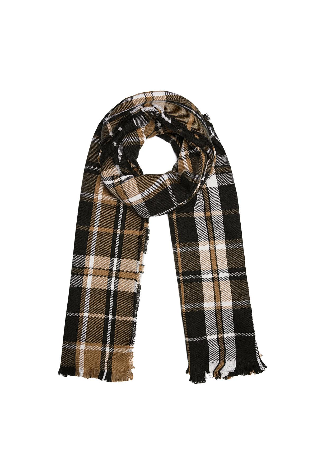 Scarf with checkered print Black &amp; Beige Acrylic