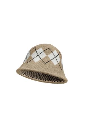 sombrero de pescador a cuadros Beige Acrílico h5 