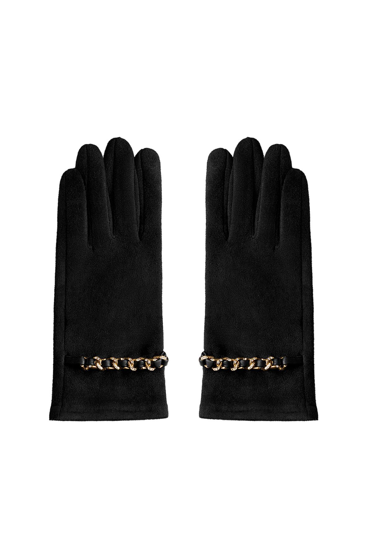 Gloves with gold & zircon details Black Polyester One size h5 