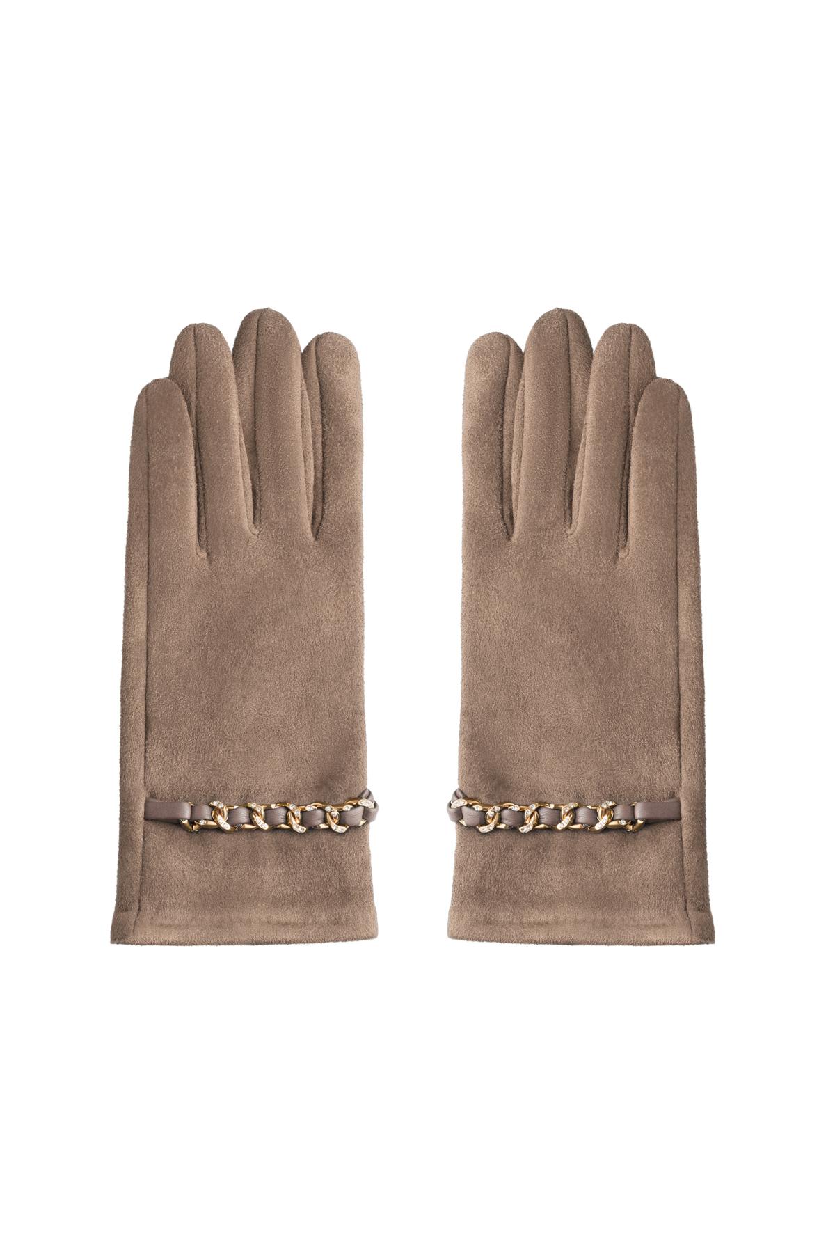 Gloves with gold &amp; zircon details Camel Polyester One size