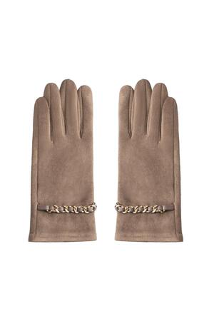 Gloves with gold & zircon details Camel Polyester One size h5 