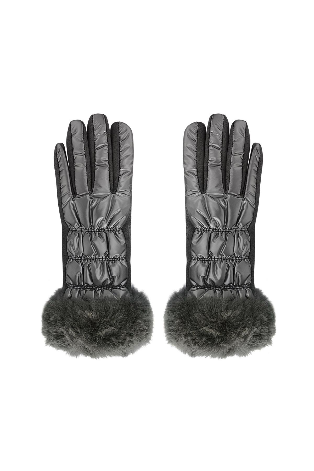 Handschuhe metallisch mit Fell Dunkelgrau Polyester One size