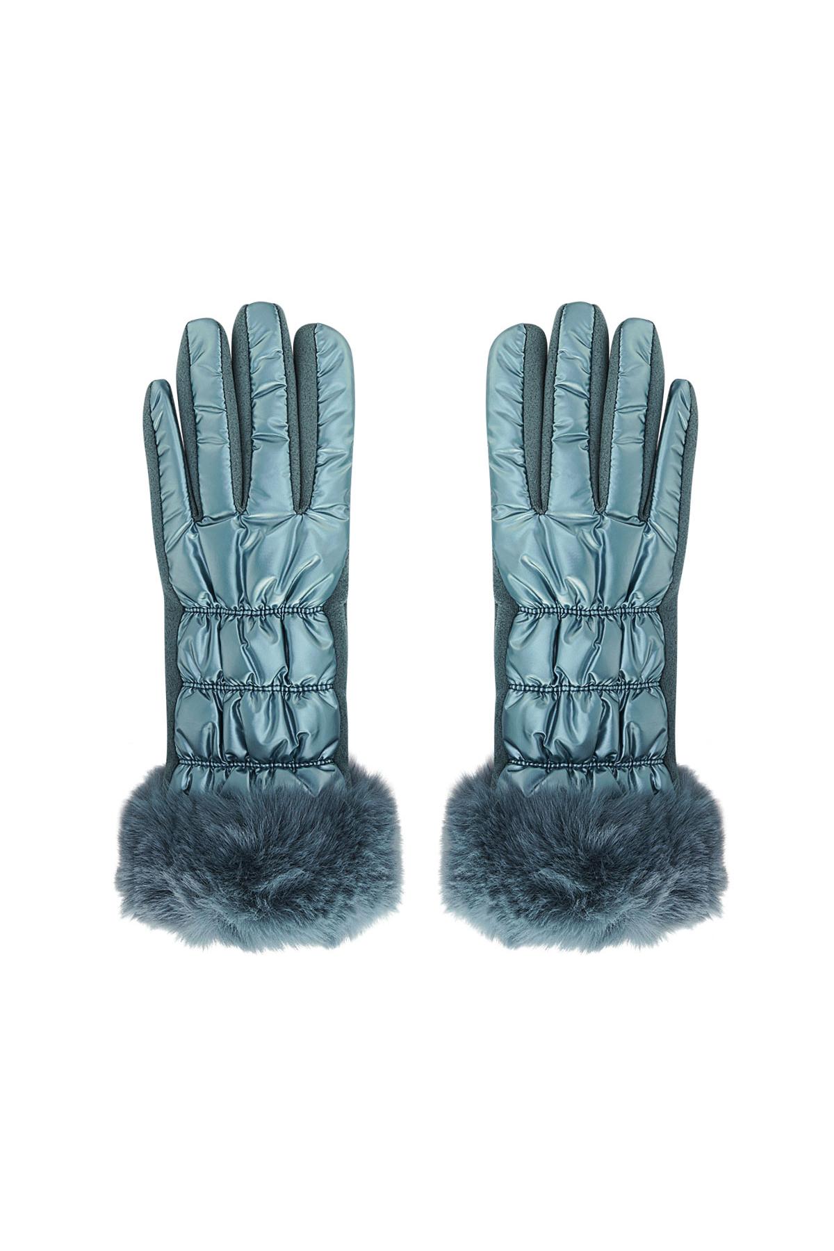 Gloves metallic with fur Blue Polyester One size