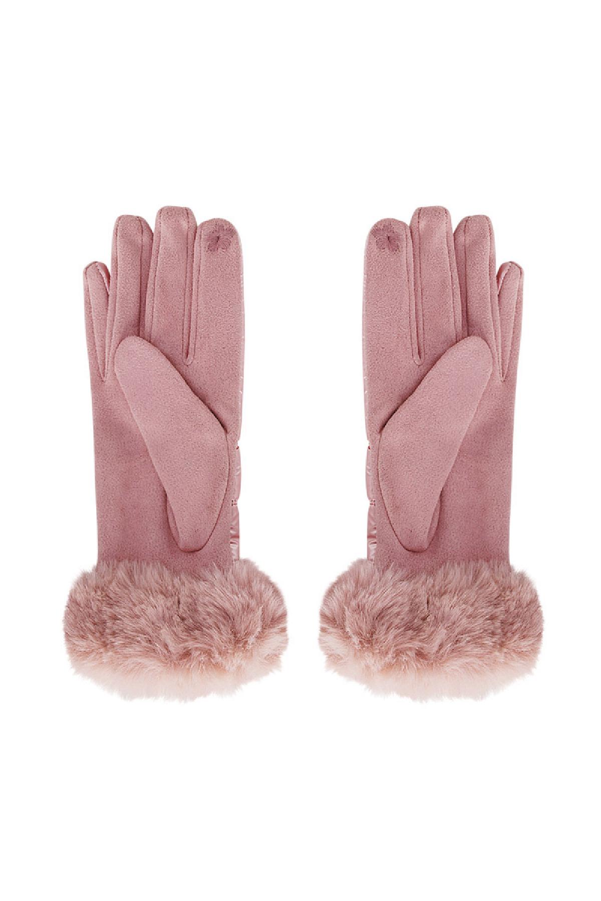 Gants métallisés avec fourrure Rose Polyester Taille unique