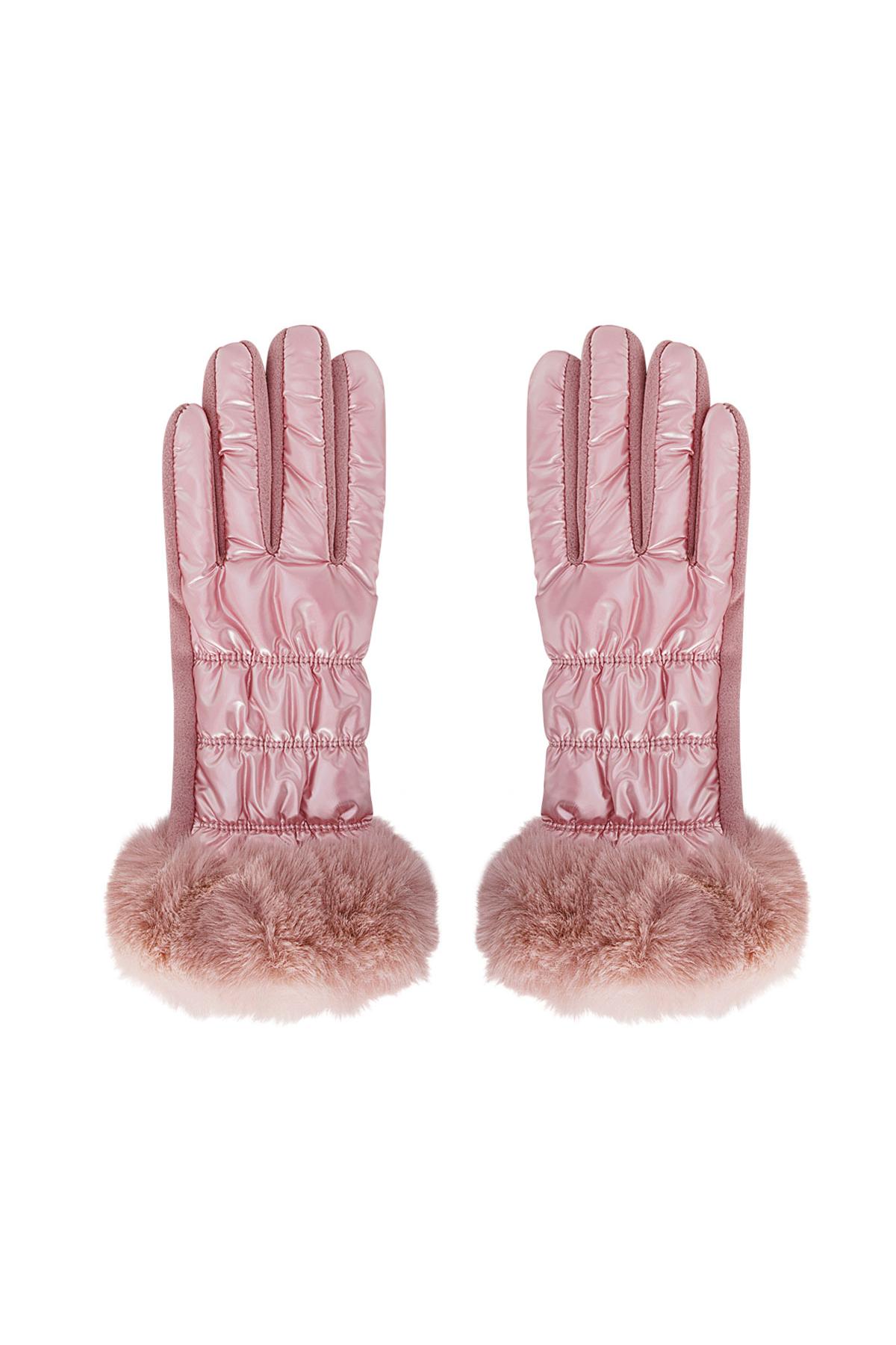 Gants métallisés avec fourrure Rose Polyester Taille unique 2