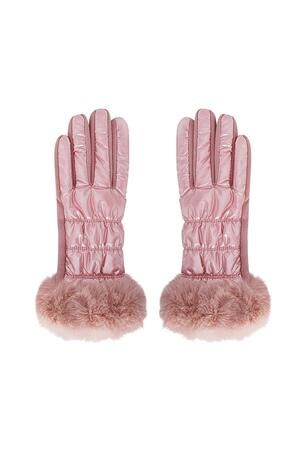 Gloves metallic with fur Pink Polyester One size h5 
