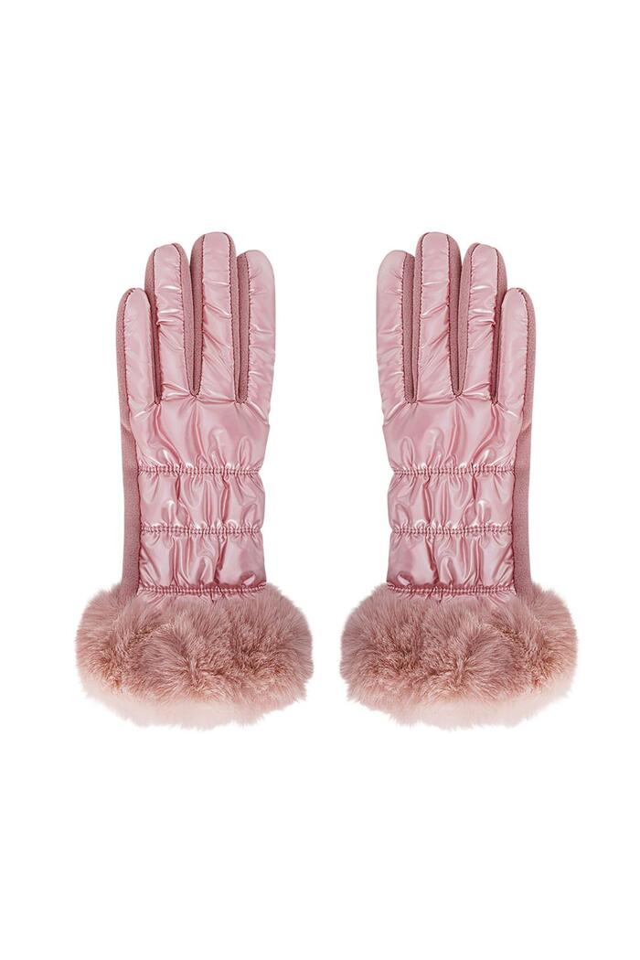 Gloves metallic with fur Pink Polyester One size 