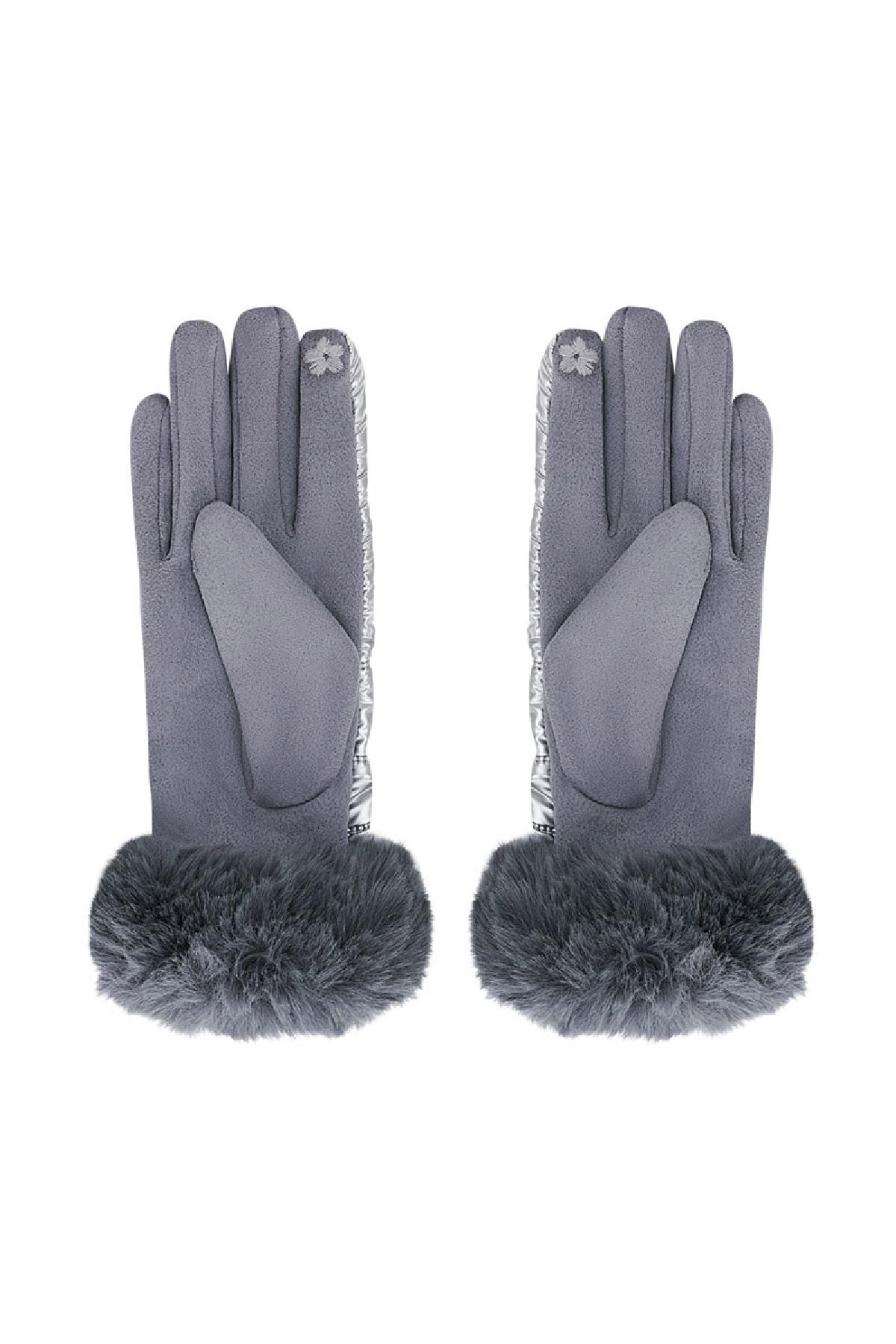 Handschuhe metallisch mit Fell Grau Polyester One size