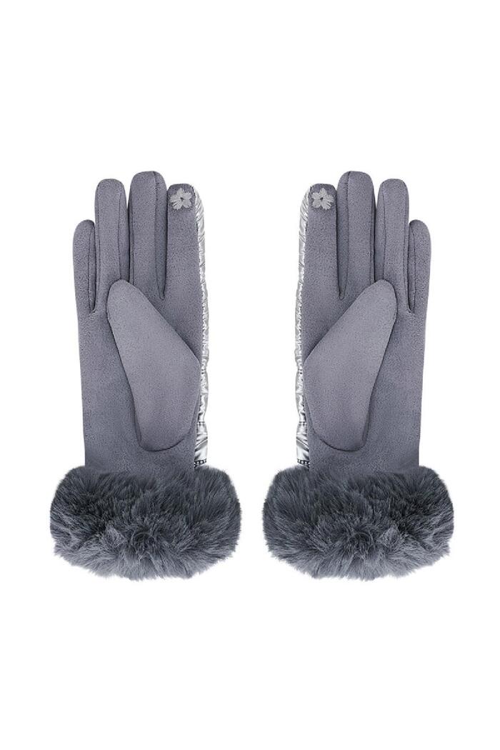 Handschoenen metallic met bont Grijs Polyester One size Afbeelding3
