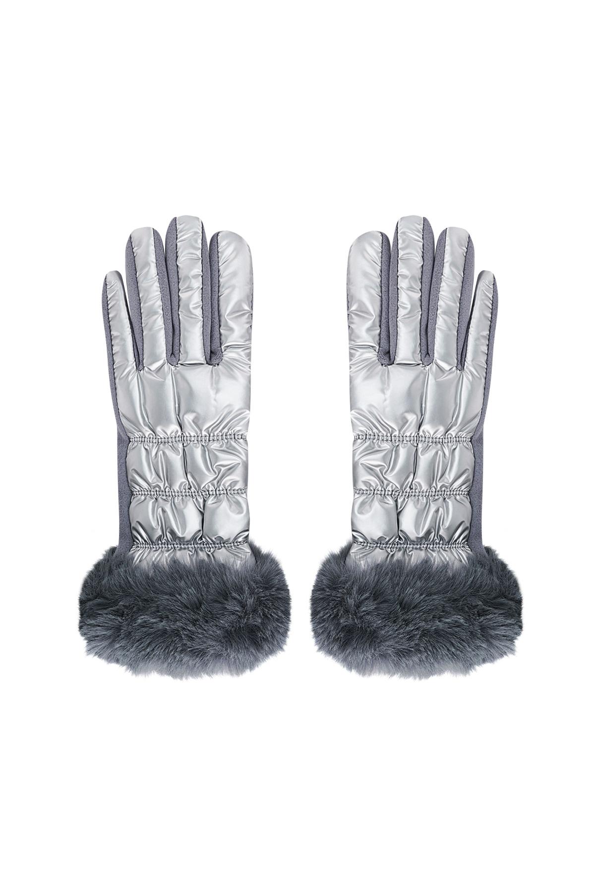 Handschuhe metallisch mit Fell Grau Polyester One size
