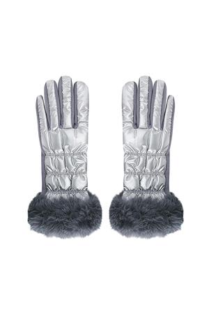 Gloves metallic with fur Grey Polyester One size h5 