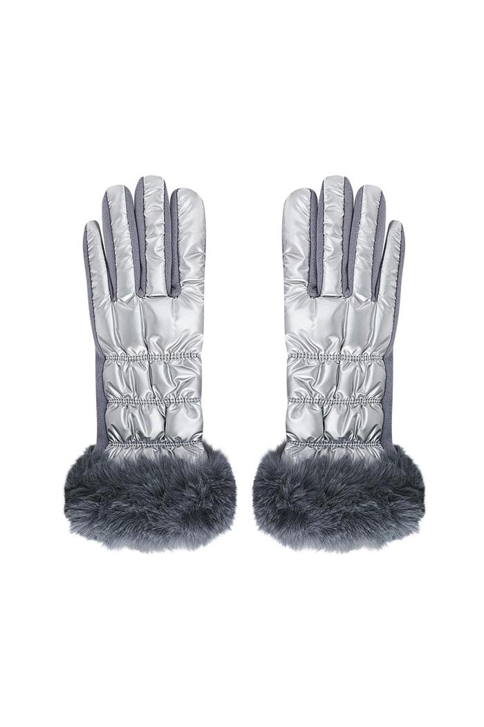Gloves metallic with fur Grey Polyester One size 