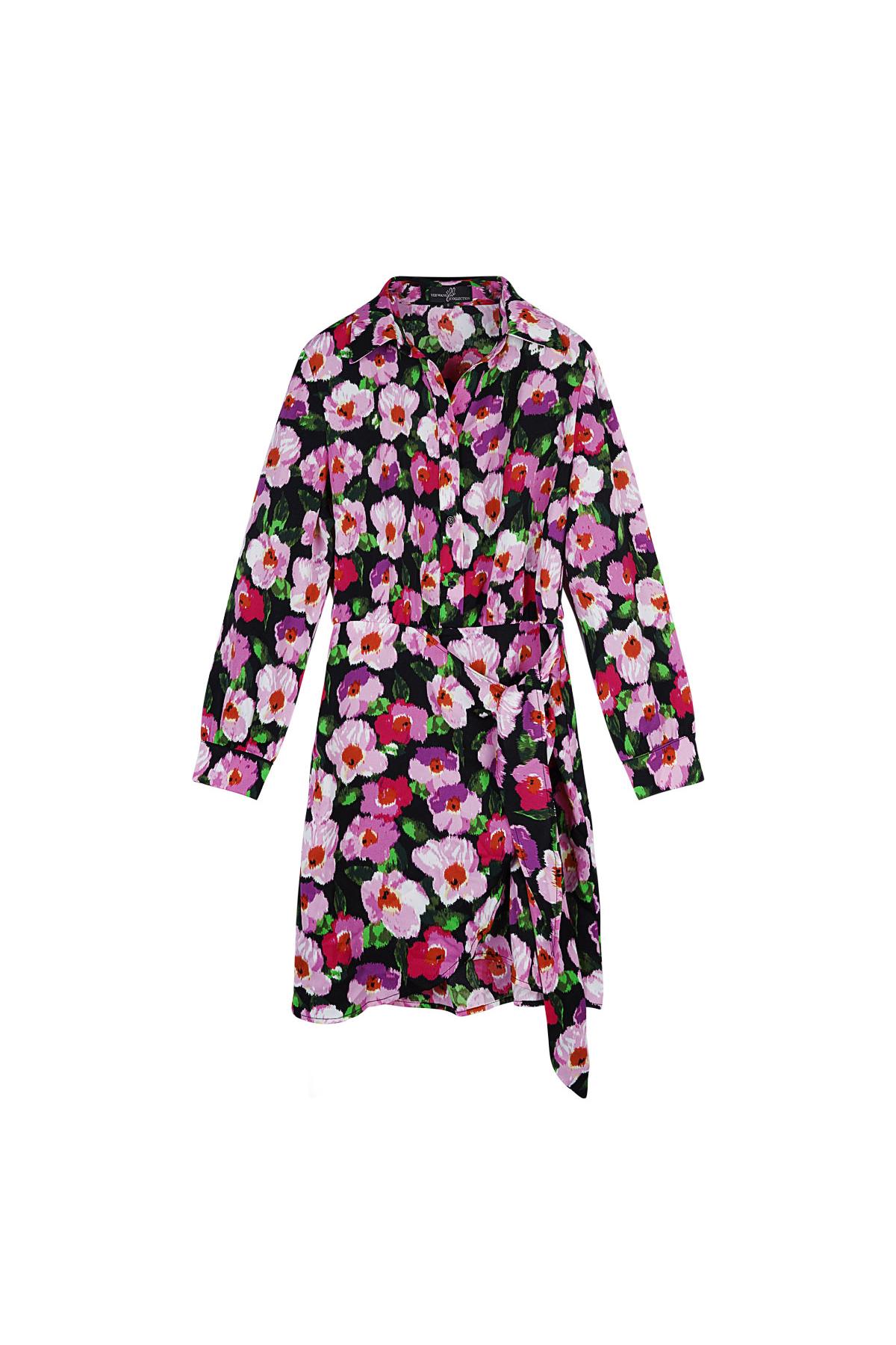 Flower print dress with button detail Black Multi M 2