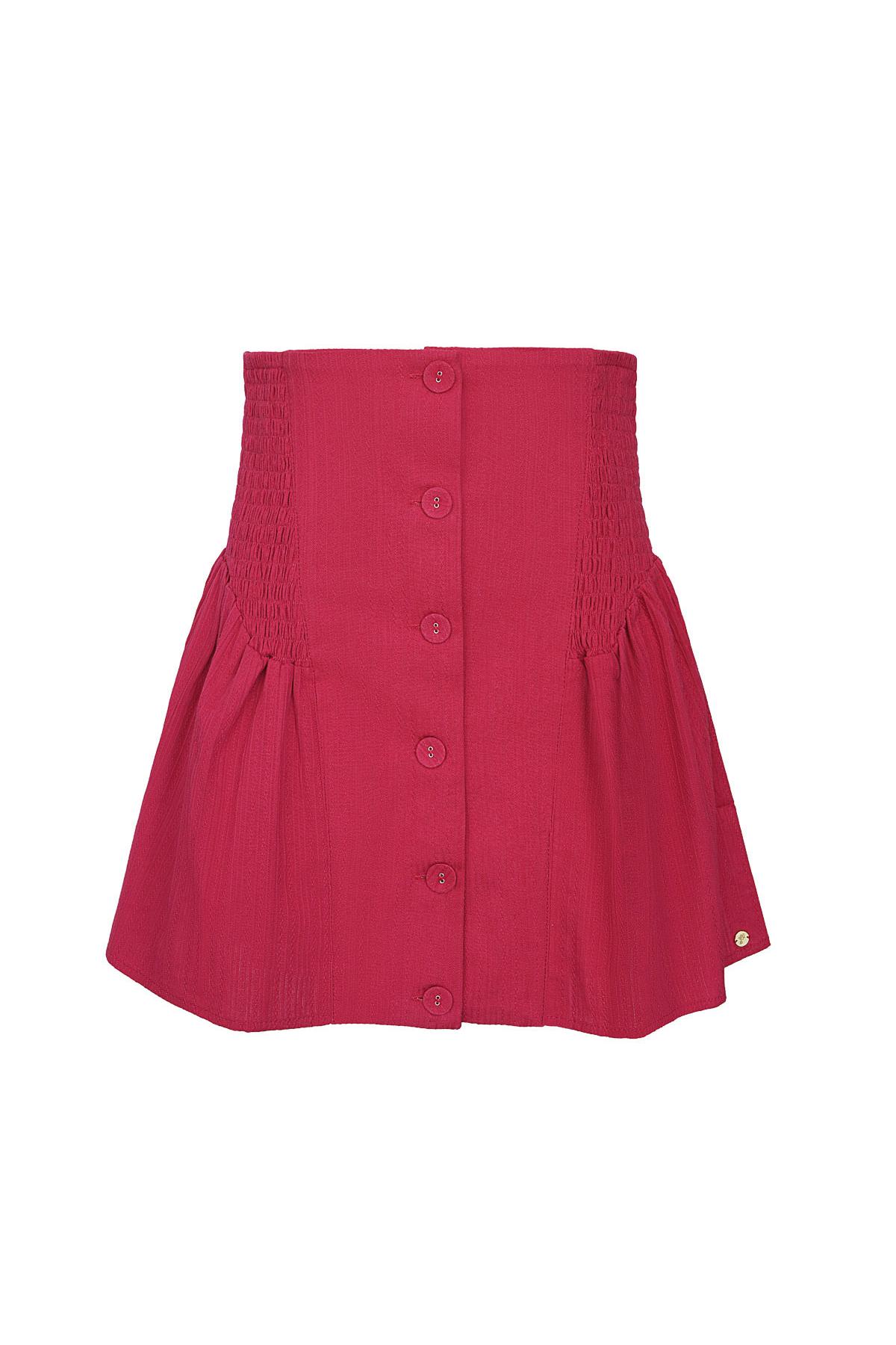 Skirt with buttons and smock detail Red L 2