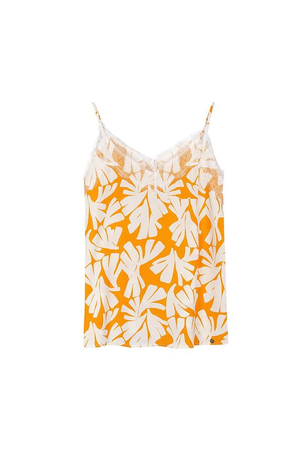 Top colorful print with lace Yellow L