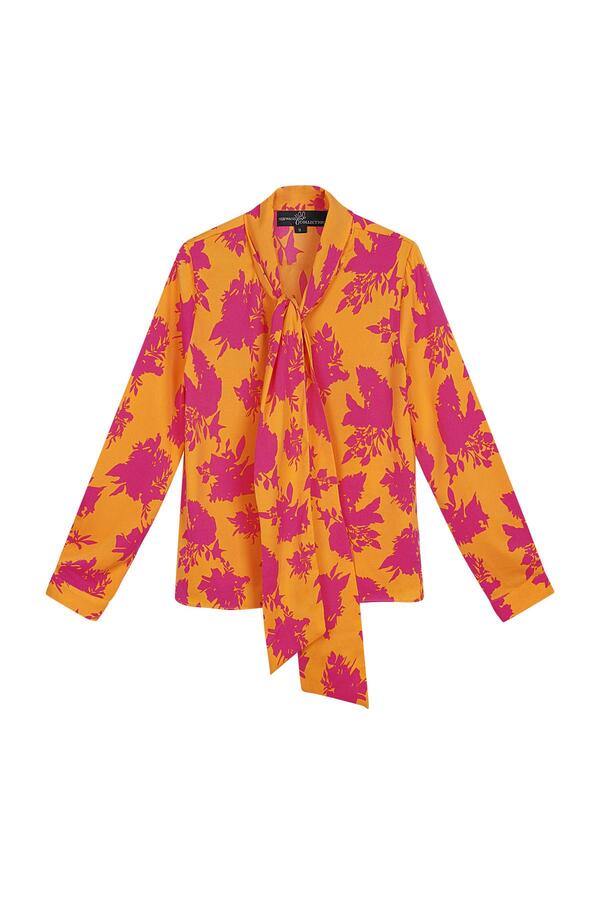 Blouse with tie collar colorful print Fuchsia & Yellow M