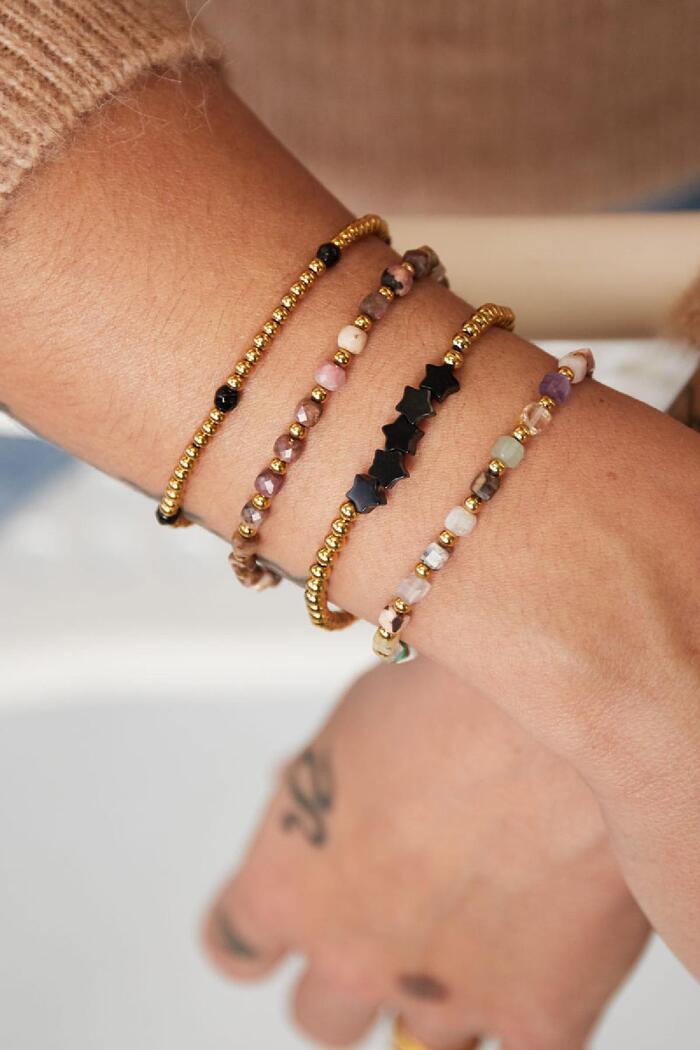Bracelet perlé avec perles étoiles Noir & Or Acier inoxydable Image2