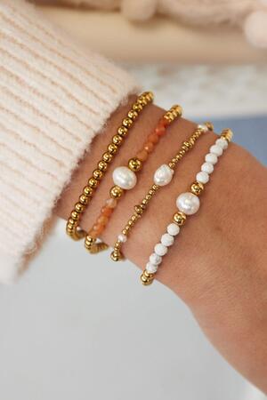 Bracelet perlé avec pierres colorées et 1 perle Orange & Or Acier inoxydable h5 Image2