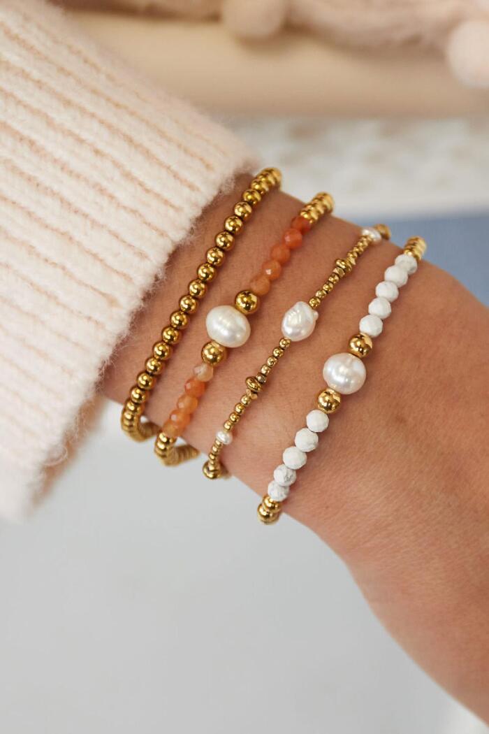 Bracelet perlé avec pierres colorées et 1 perle Orange & Or Acier inoxydable Image2