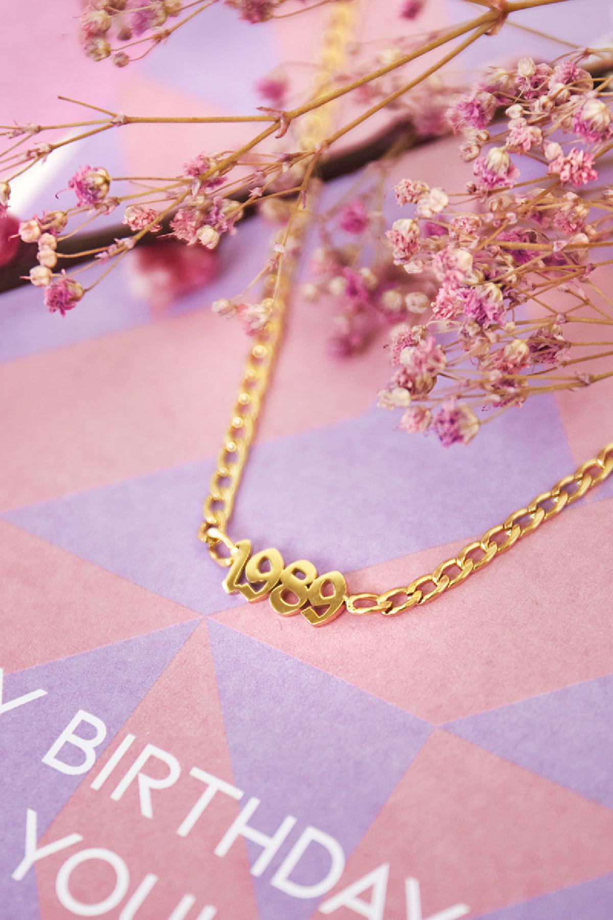Halskette Happy Year Of Birth - 1990 Goldfarbe Edelstahl Bild2