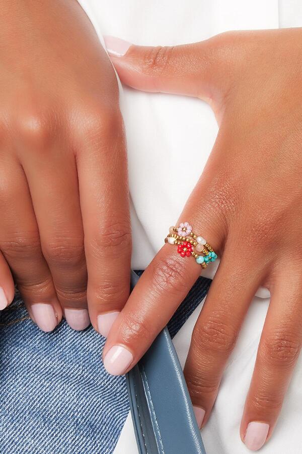 Beaded Flower Ring With Pearl