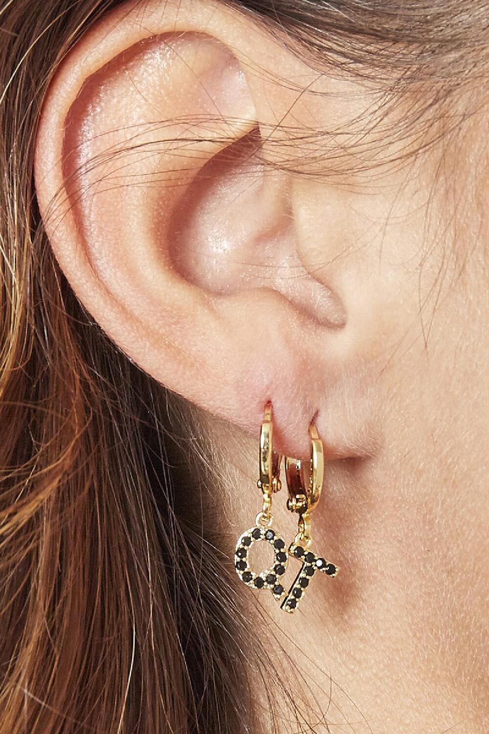 Boucles d'oreilles Initial P Noir Cuivré Image13