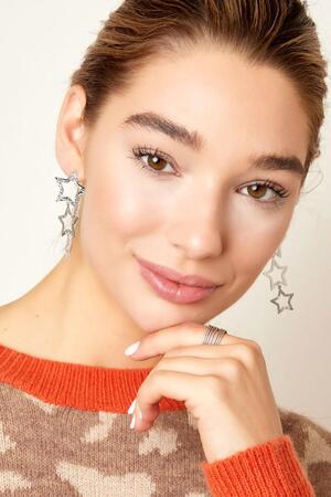 Star earrings with pattern Silver Stainless Steel h5 Picture2