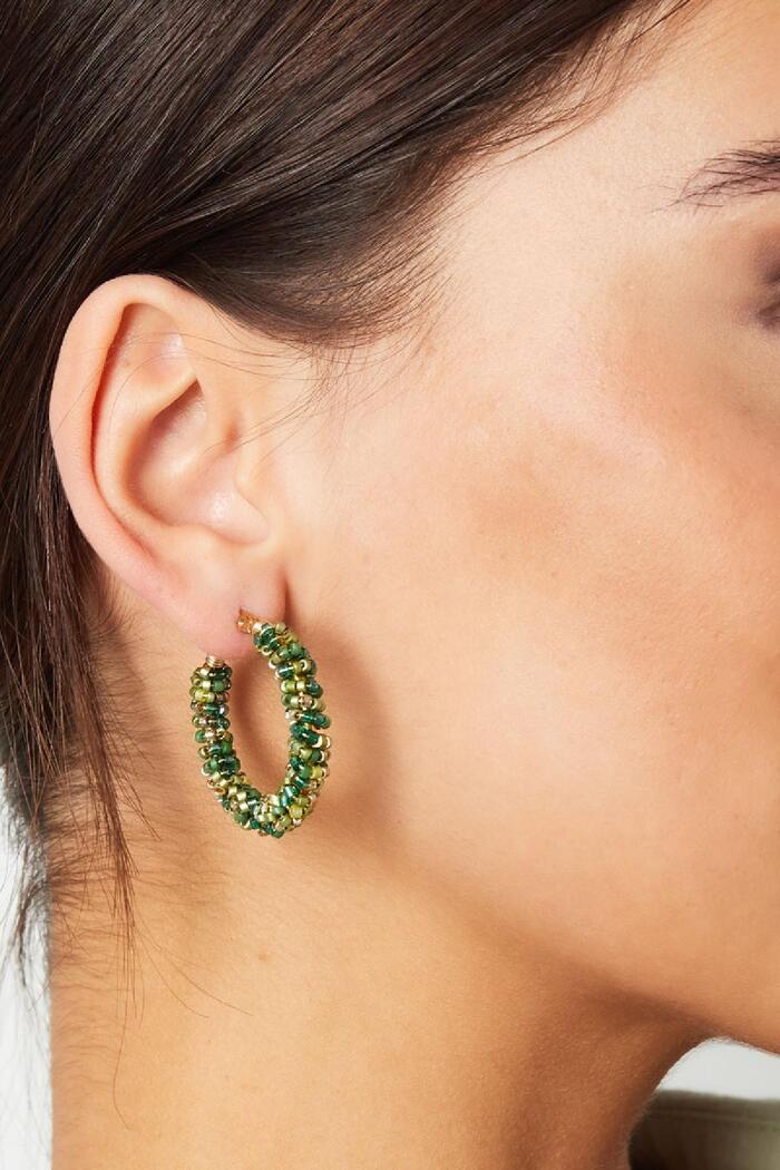 Boucles d'oreilles ornées de perles de verre Vert Acier inoxydable Image4