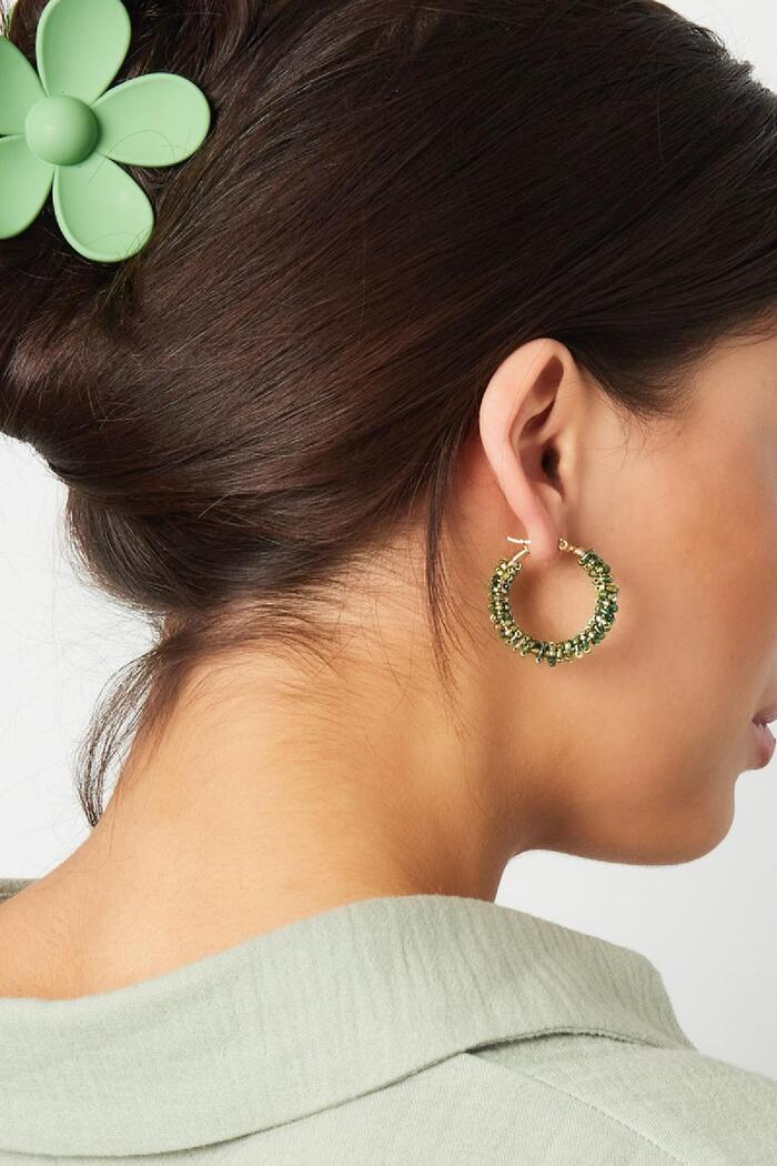 Boucles d'oreilles ornées de perles de verre Vert Acier inoxydable Image3
