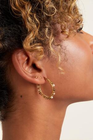 Boucles d'oreilles créoles avec perles colorées Vert & Or Acier inoxydable h5 Image4