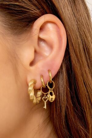 Earrings key & lock Gold Stainless Steel h5 Picture2
